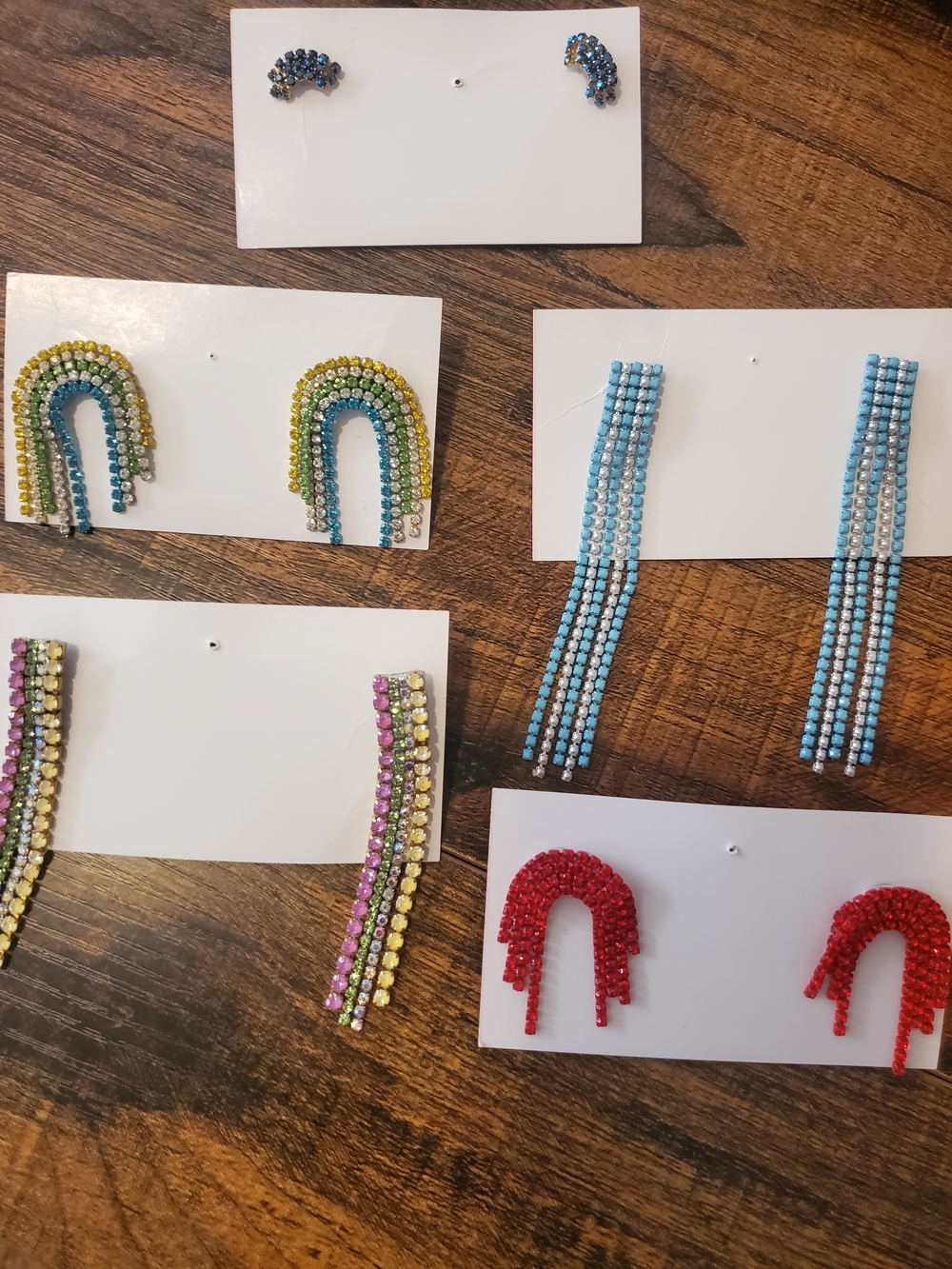 Multicolor Beaded Rainbow & Dangle Earrings - Blue, Red, Green, Pink Set Of 5